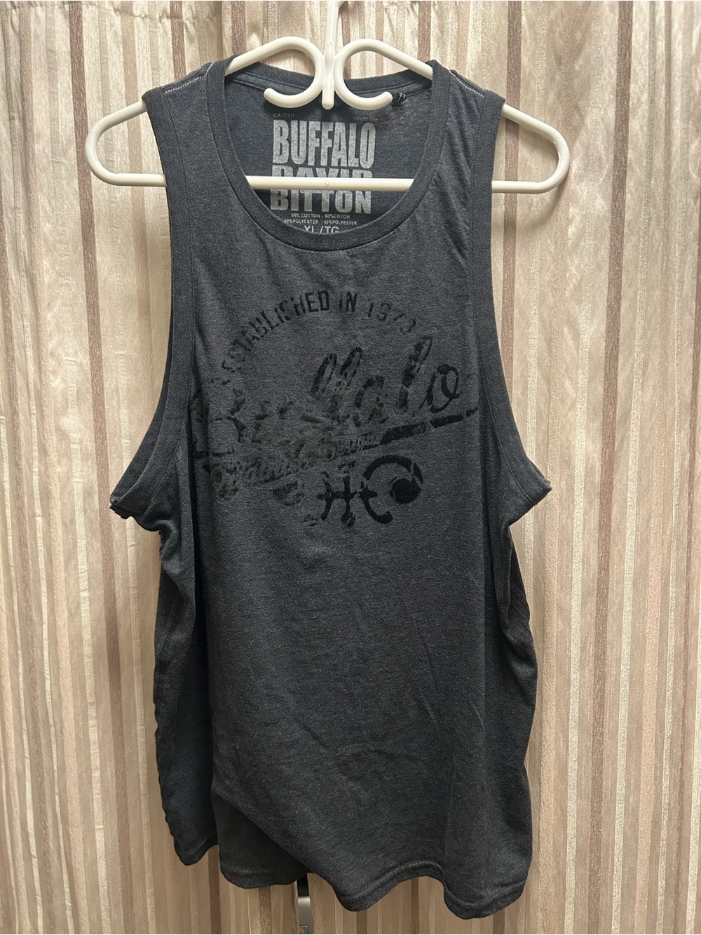 Men's Buffalo David Bitton Charcoal Gray Sleeveless Muscle Tank, Size XL